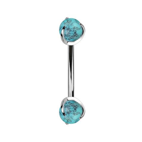 Micro banana silver internal thread with two turquoise stone-set balls