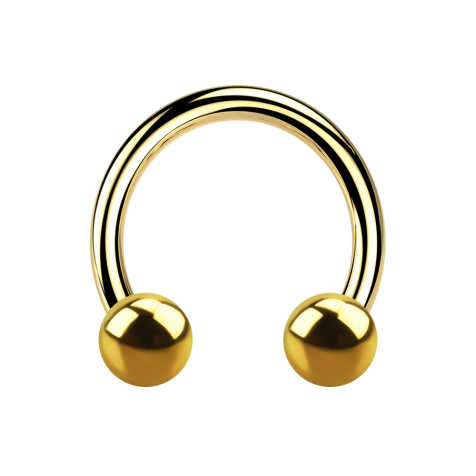 Circular barbell with gold-plated internal thread and two balls