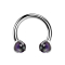 Micro circular barbell with internal thread, silver, with two amethyst stones set in the ends