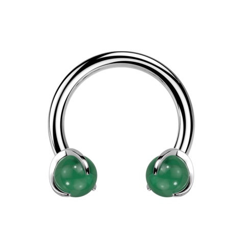 Micro Circular Barbell filetage intérieur argenté avec deux boules serties de pierre de jade