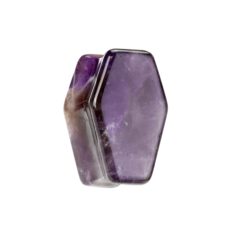 Flared plug casket made from amethyst stone