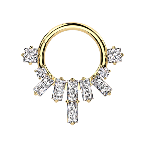 Micro segment ring hinged gold-plated princess crystals with two round and square crystals silver