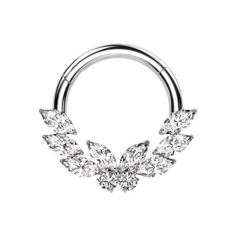 Micro anneau segment pliable argent cristaux argent au centre papillon