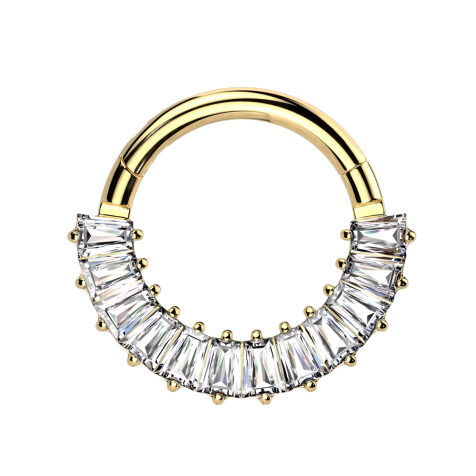Micro segment ring, foldable, gold-plated, baguette crystals, silver