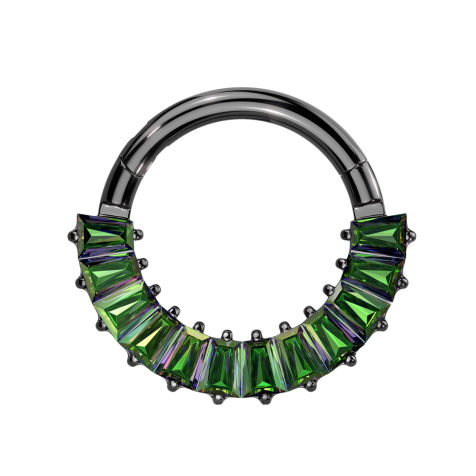 Micro segment ring, foldable, black baguette crystals, dark multicolor