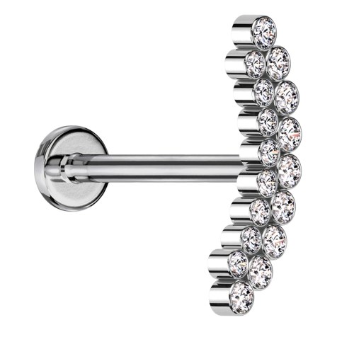 Micro Labret Innengewinde silber doppelreihe gebogen Kristalle silber