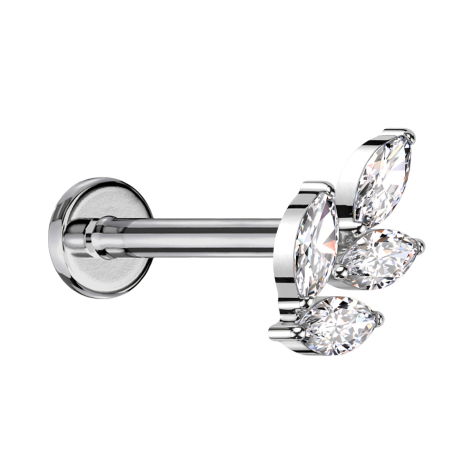 Micro Labret filetage intérieur argent feuille argent quatre cristaux argent