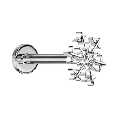 Micro Labret Internal Thread Silver Snowflake Silver Crystal Silver