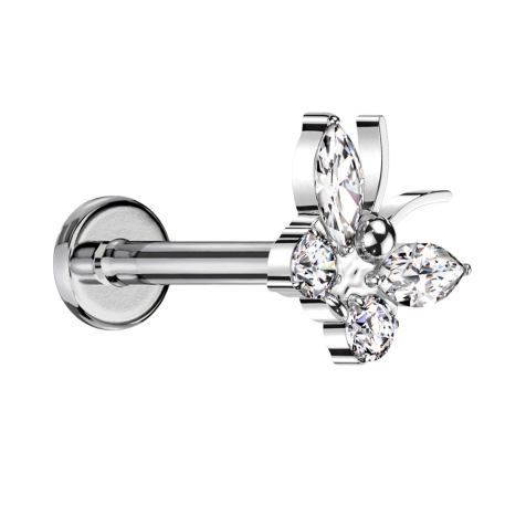 Micro Labret Innengewinde silber Schmetterling silber Kristalle silber