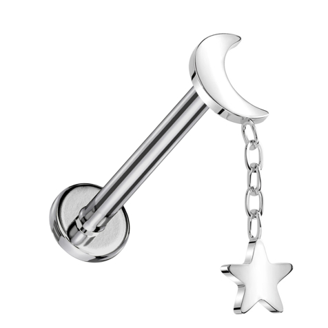 Micro Labret Internal Thread Silver Moon Silver Pendant Star Silver