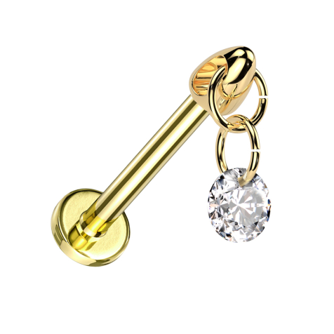 Micro labret filetage intérieur plaqué or cône plaqué or pendentif cristal rond argenté