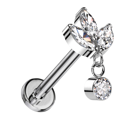 Micro Labret Innengewinde silber drei Ovale Kristalle silber Anhänger Kristall silber