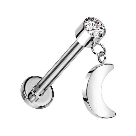 Micro Labret Internal Thread Silver Cylinder Silver Crystal Silver Pendant Moon Silver