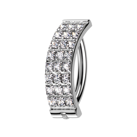 Banana pieghevole argento Scudo tre file di cristalli quadrati argento