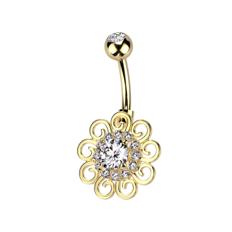 Banana gold-plated with ball gold-plated crystal silver and flower crystals silver