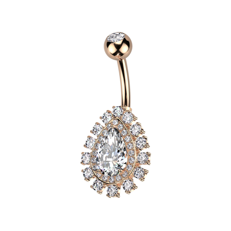 Banane rosegold mit Kugel rosegold Kristall silber und grossem Tropfen Kristall silber Kristalle silber