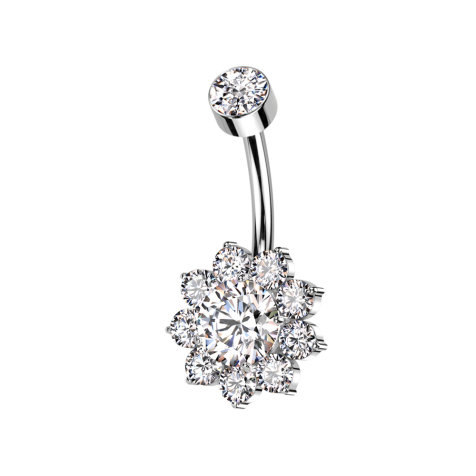 Banane Innengewinde silber mit Zylinder silber Kristall silber und Blume grosser Kristall silber Kristalle silber