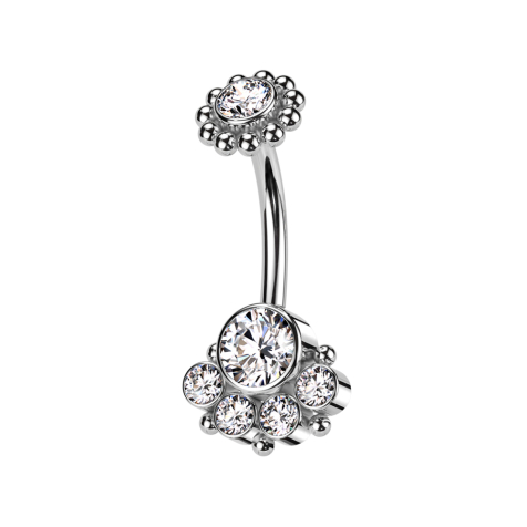 Banane Innengewinde silber mit Kugelblume silber Kristall silber und grosser vier kleine Kristalle silber