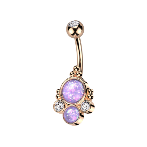 Banana rose gold with ball rose gold crystal silver and two opals violet two crystals silver