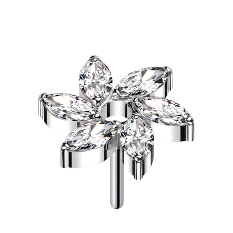 Threadless Wirbel Blume silber Kristalle silber