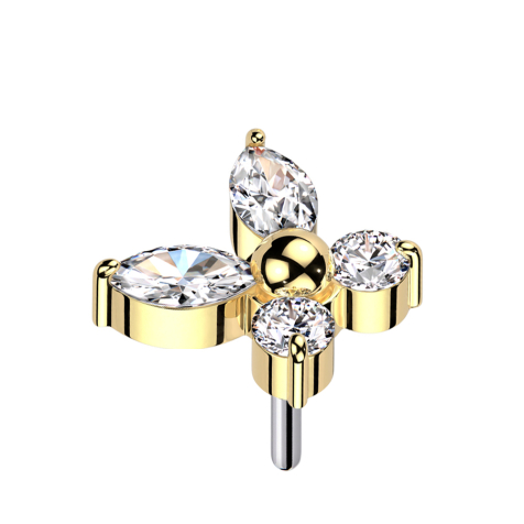 Farfalla semplice senza filettatura placcata oro cristalli argento