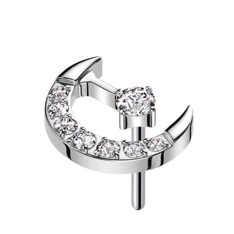 Threadless demi-lune argent cristaux argent centre cristal argent