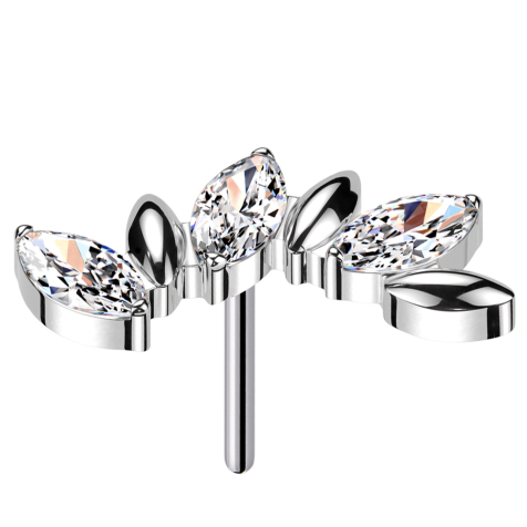 Threadless trois ovales argent trois ovales cristaux argent