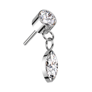 Threadless cylinder silver crystal silver pendant oval...