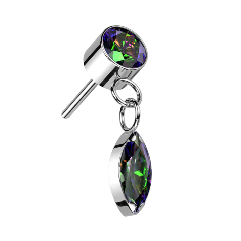 Pendentif ovale en cristal foncé multicolore avec cylindre argenté sans filetage
