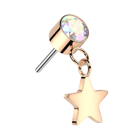 Pendentif cylindre sans fil en or rose avec cristal multicolore et étoile en or rose