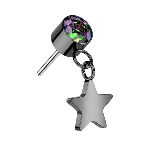 Cylindre sans filetage noir Cristal foncé multicolore Pendentif étoile noir