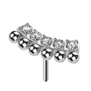 Threadless curved silver bar with seven silver crystal balls
