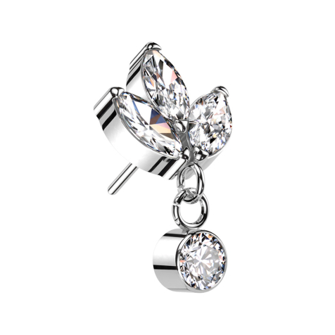 Threadless silber drei Ovale Kristalle silber Anhänger Kristall silber