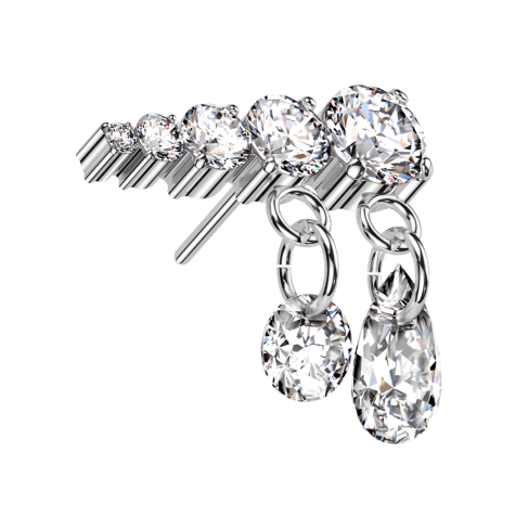 Threadless silver five crystals silver pendant two chains crystals silver left