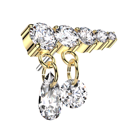 Threadless gold-plated five crystals silver pendant two chains crystals silver right