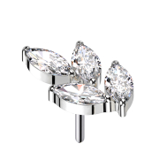 Threadless leaf silver four crystals silver