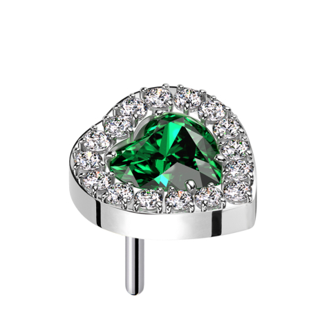 Threadless silber Kristallherz grün umrandende Kristalle silber