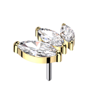Threadless placcato oro con tre cristalli ovali argentati...