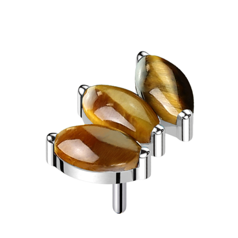Threadless silver three oval tigers eye stones