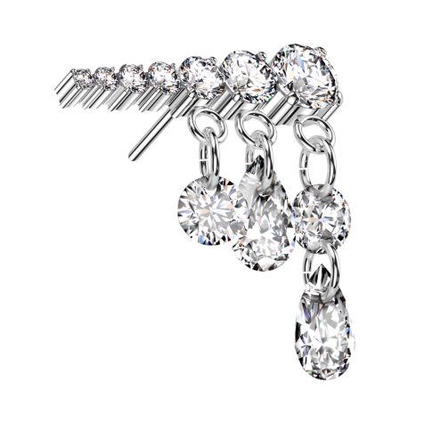 Pendentif argent sans filetage avec sept cristaux argentés, trois chaînes cristaux argentés à gauche