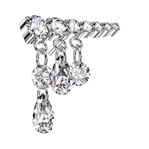 Pendentif argent sans filetage avec sept cristaux argentés, trois chaînes et cristaux argentés à droite