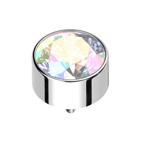 Dermal Anchor cilindro argento lucido con cristallo multicolore