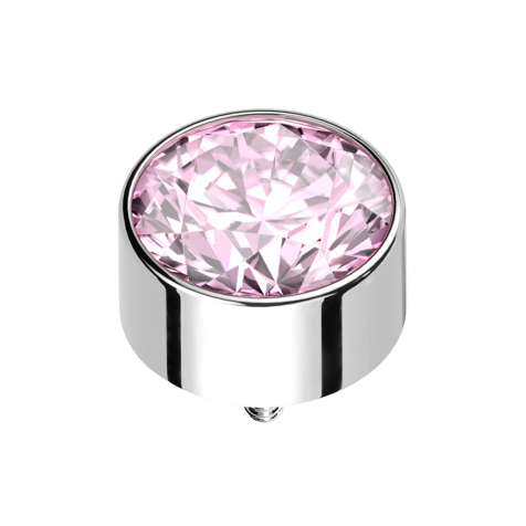 Dermal Anchor cilindro argento lucido con cristallo rosa