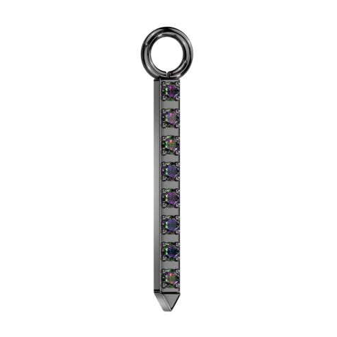 Pendentif noir barre pointue cristaux foncés multicolores