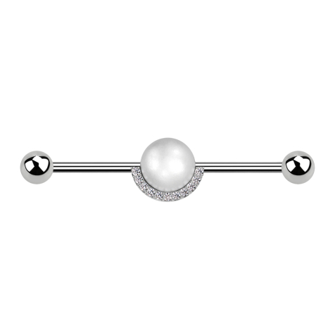 Barbell silber mit zwei Kugeln silber Perlenkugel silber Kristalle silber