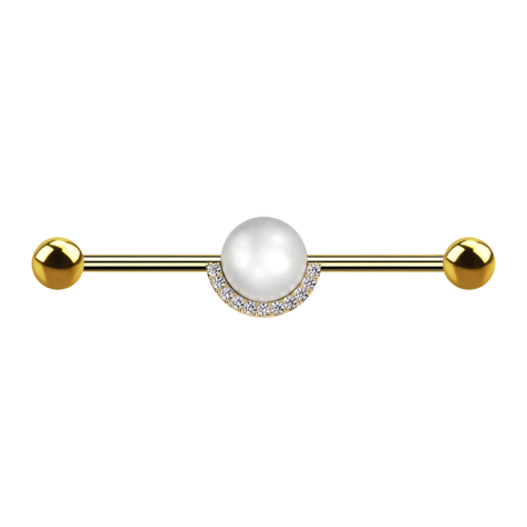 Barbell vergoldet mit zwei Kugeln vergoldet Perlenkugel silber Kristalle silber