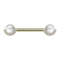 Gold-plated barbell with two pearl beads silver crystals silver