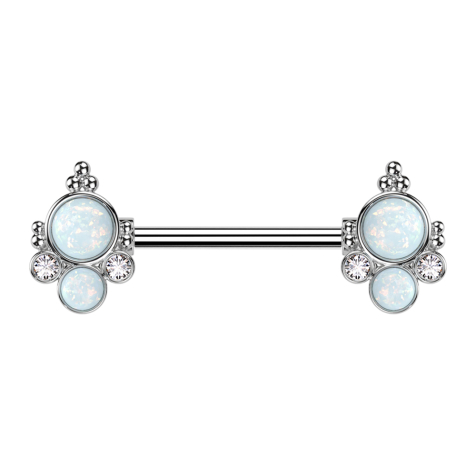 Barbagianni dargento con due opali bianchi e due cristalli dargento