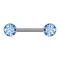 Barbell threadless silver with two hemispheres silver crystal aqua