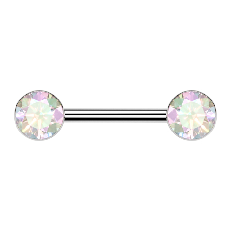 Barbell sans filetage argenté avec deux demi-sphères argentées en cristal multicolore